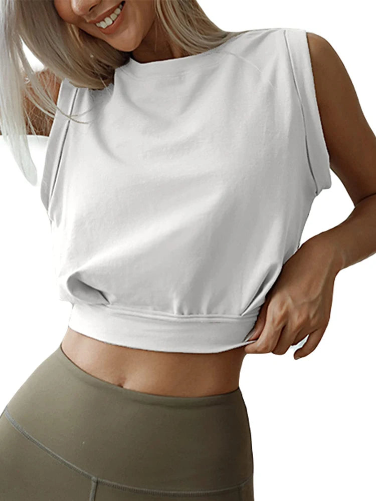 Women's Crop Top Gym Workout Loose T-Shirt