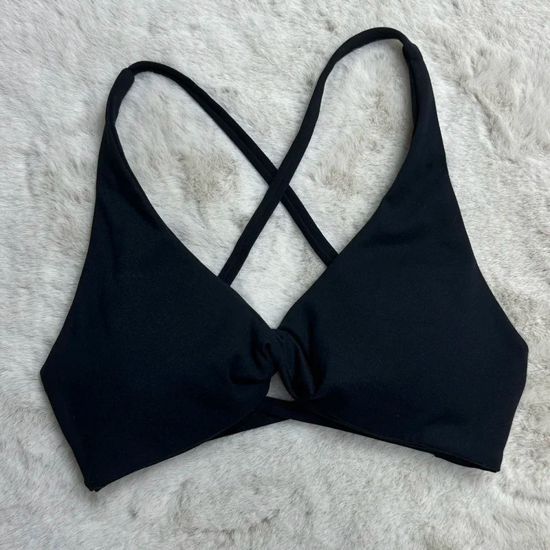 Front Twist Padded Cross Strap Sports Bra