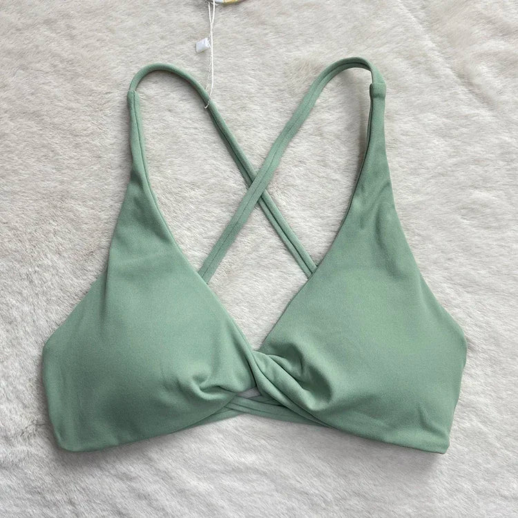 Front Twist Padded Cross Strap Sports Bra