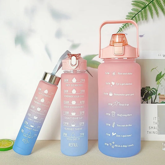 3Pcs Gradient Large Capacity Motivational Sports Bottle Kit
