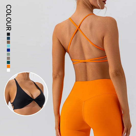 Front Twist Padded Cross Strap Sports Bra
