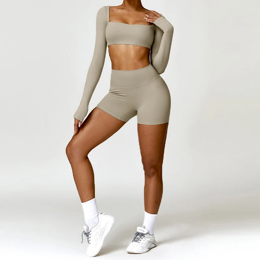 Hearuisavy 2PCS Long Sleeve Gym Set